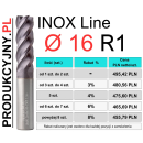 Frez z promieniem naroża fi 16 R1 INOX LINE